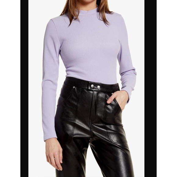 NEW TOPSHOP  Long Sleeve Women Lilac rib-knit Bodysuit TOP 96% Polyester Sz 8-10 - Picture 2 of 5